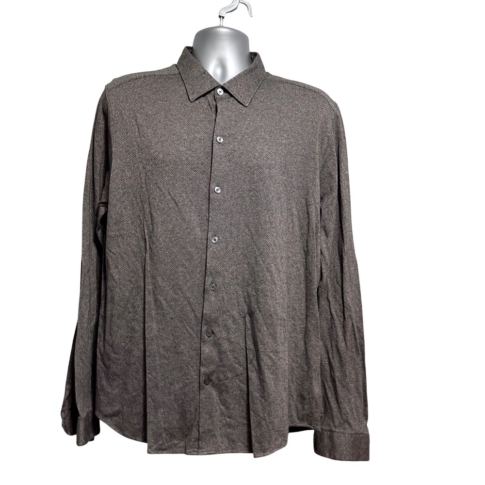 Robert Barakett Mens XXL Gray Black Quiet Confidence Knit Button Down Shirt